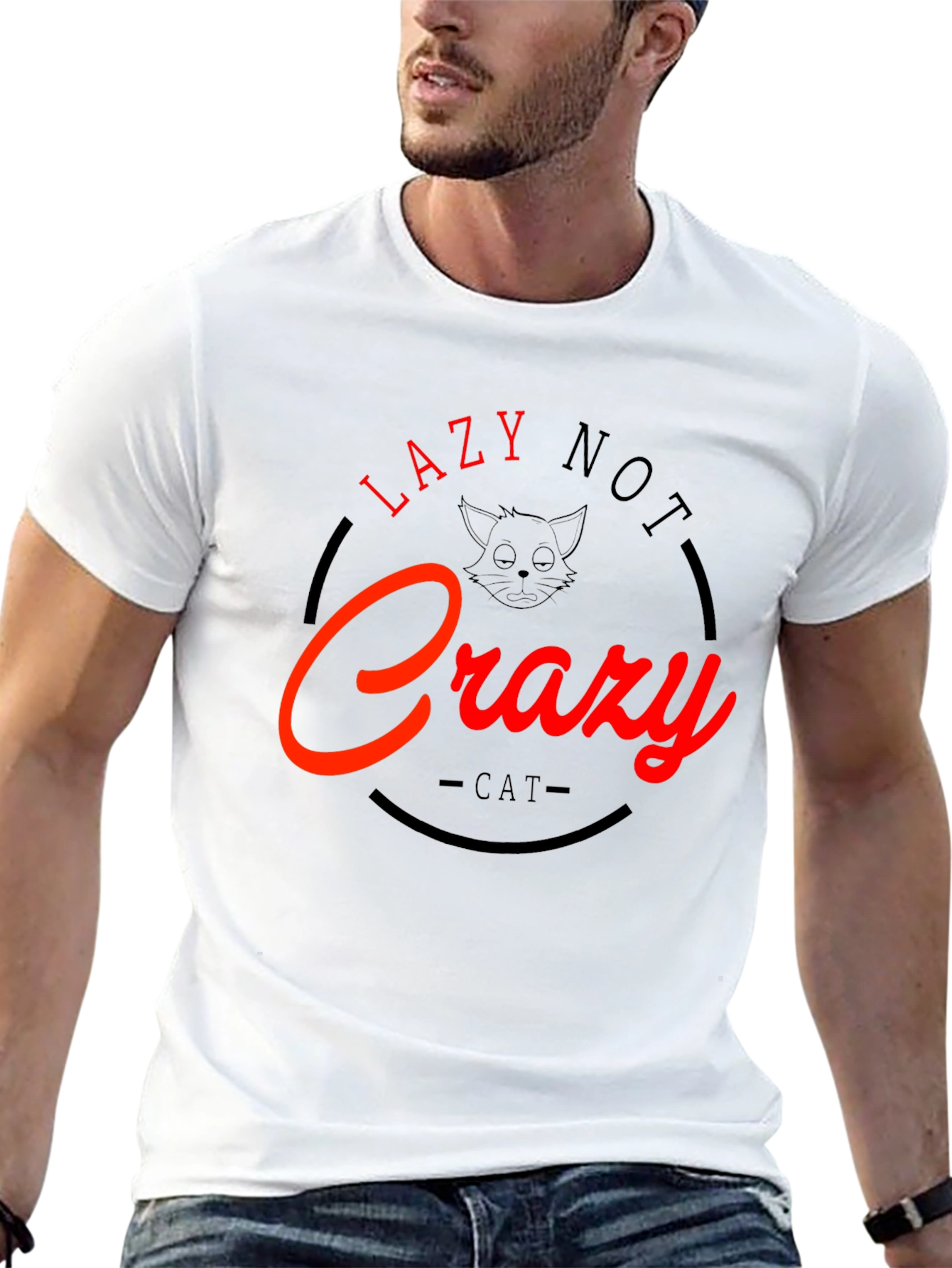 Lazy Not Crazy Cat Graphic T-Shirt