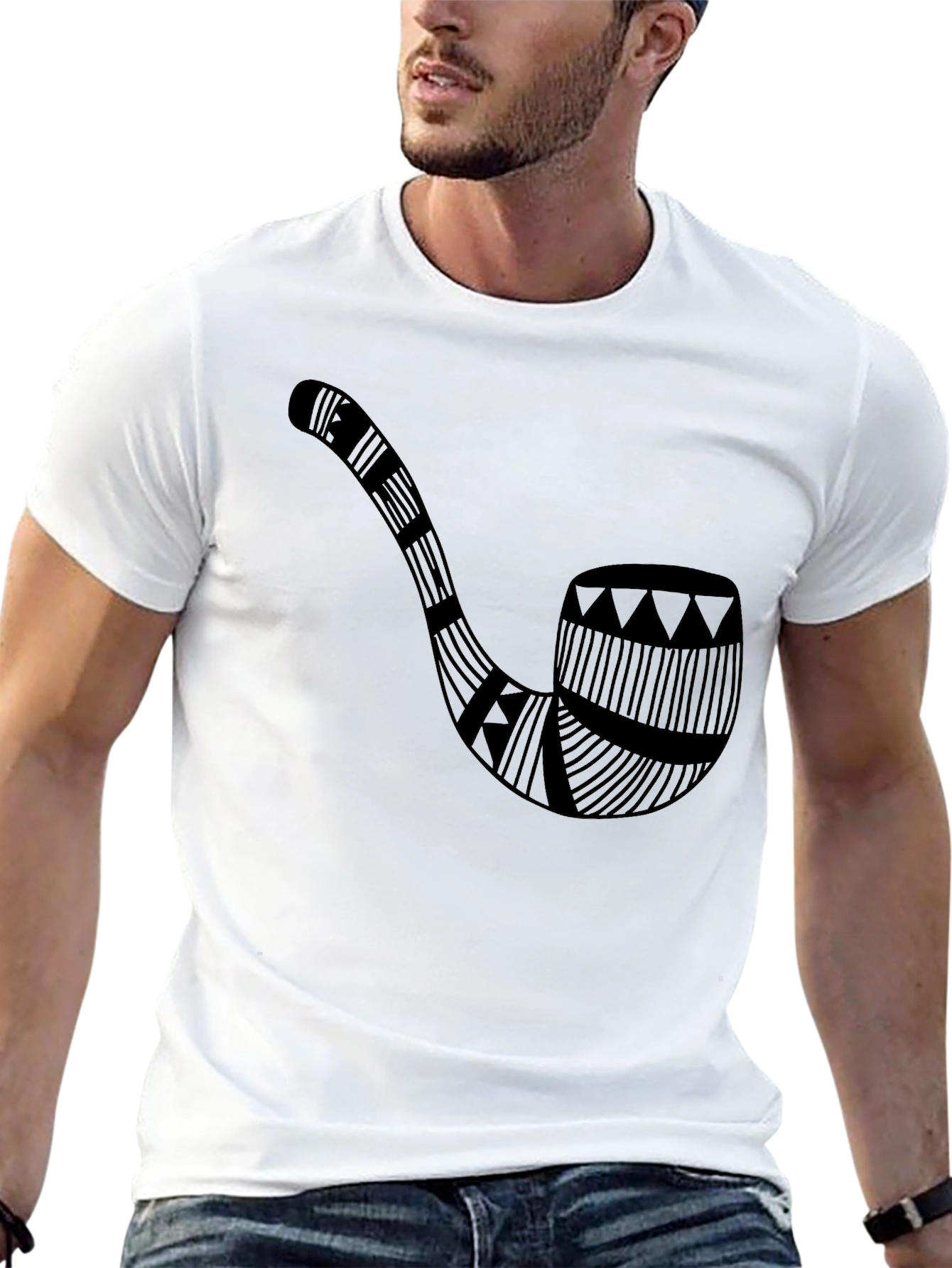 Tribal Pipe Graphic Tee - Black Cotton Shirt