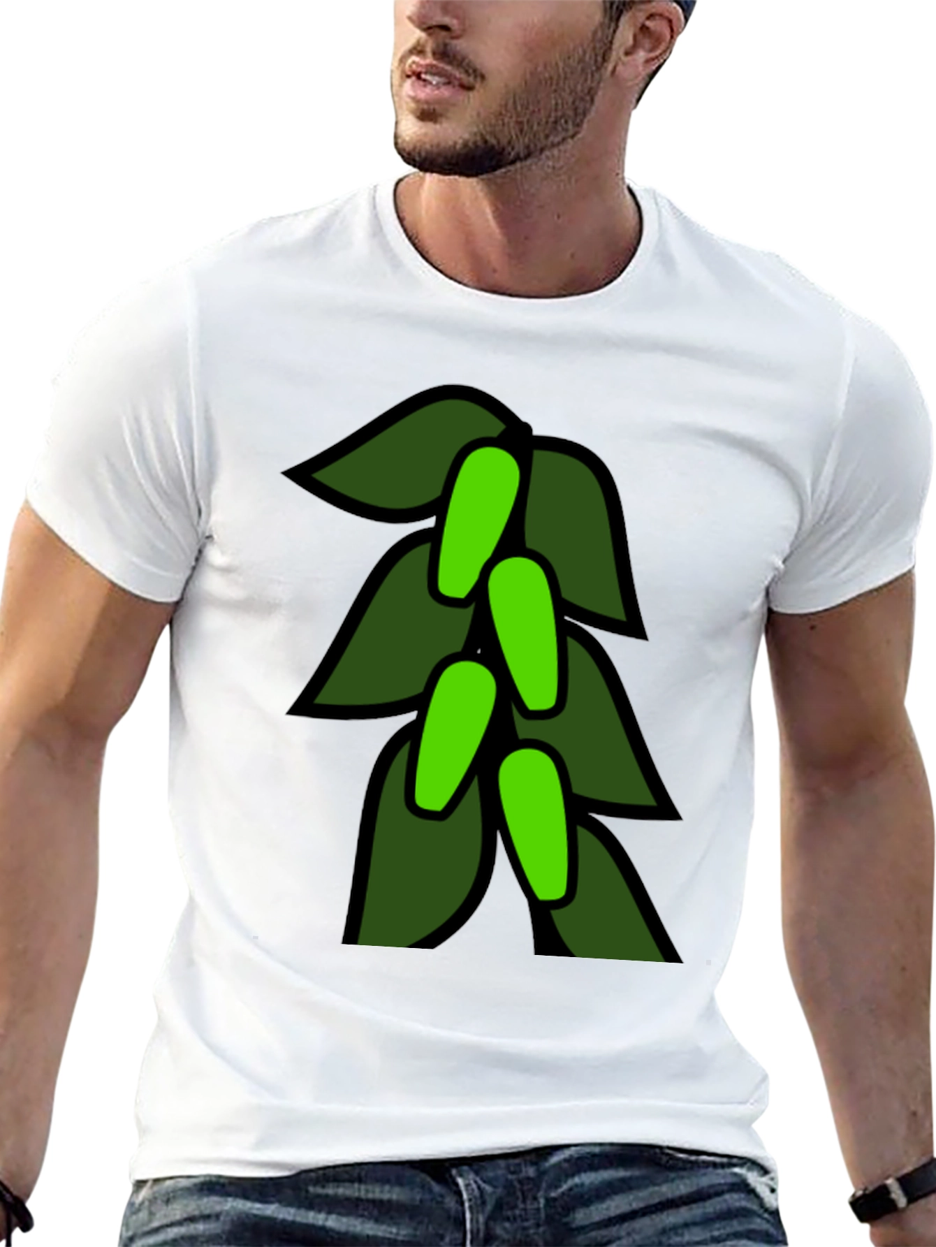 Green Leaves Black T-Shirt