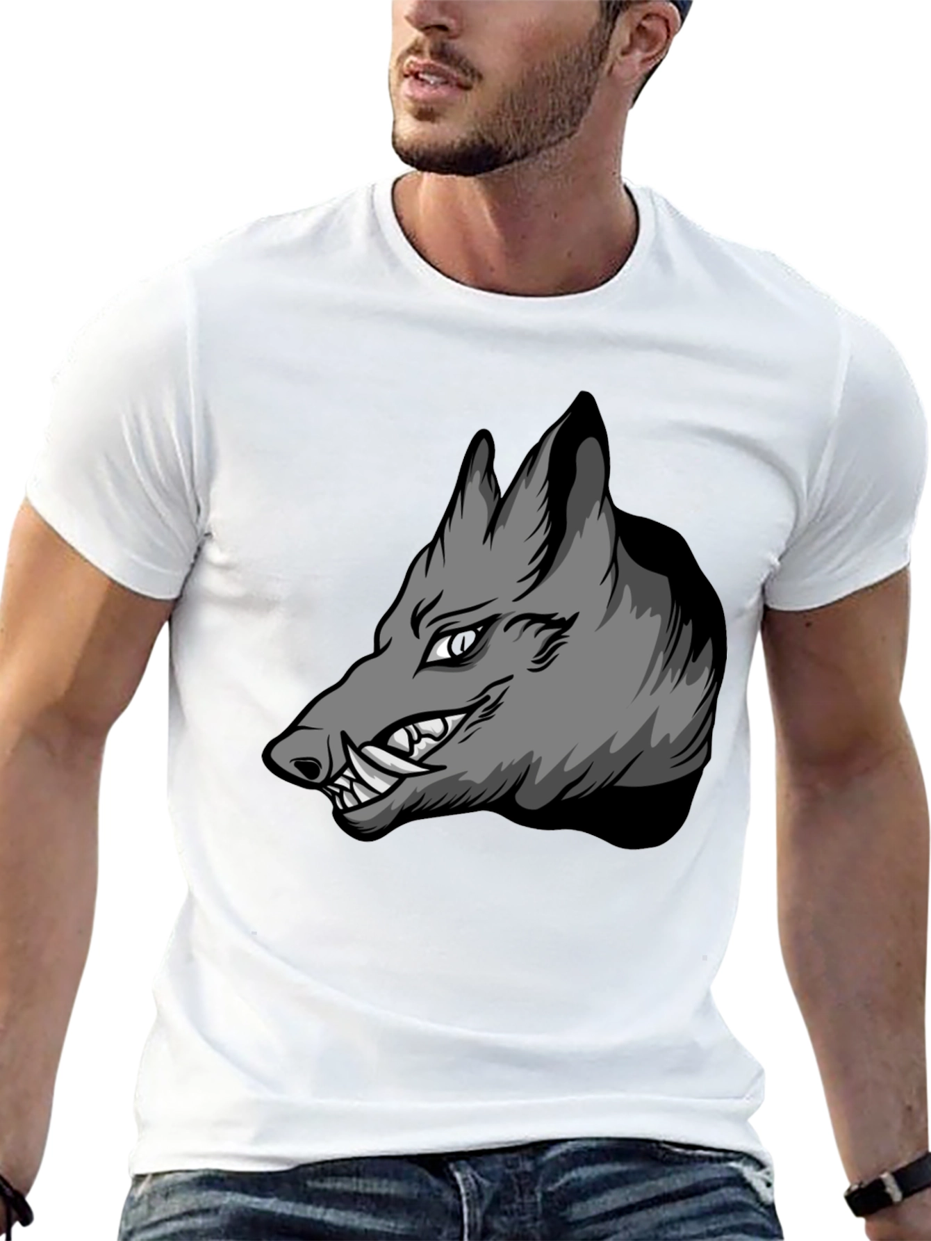 Black T-Shirt with Aggressive Boar Graphic