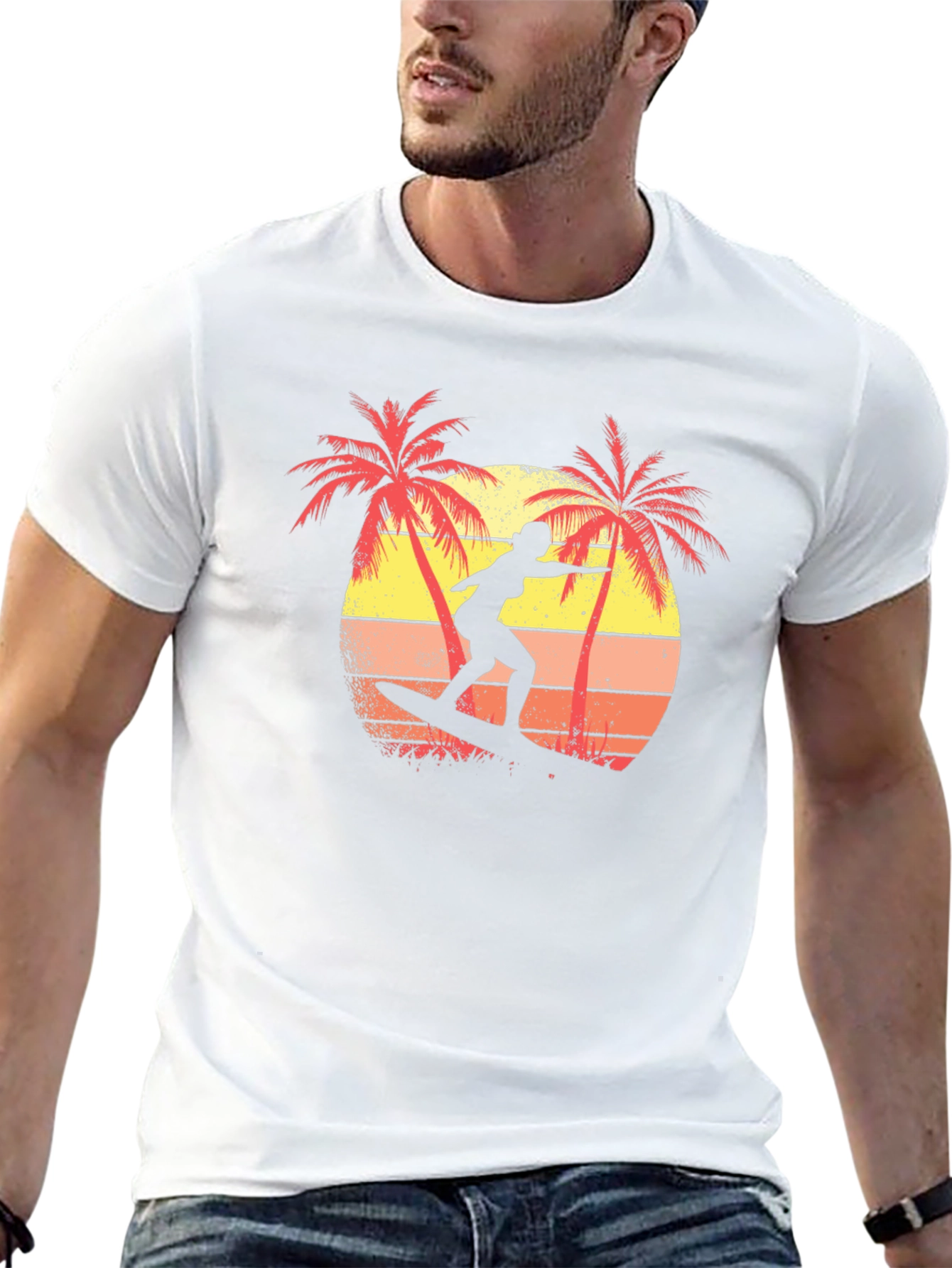 Retro Surfer T-Shirt | Palm Tree Sunset Graphic Tee