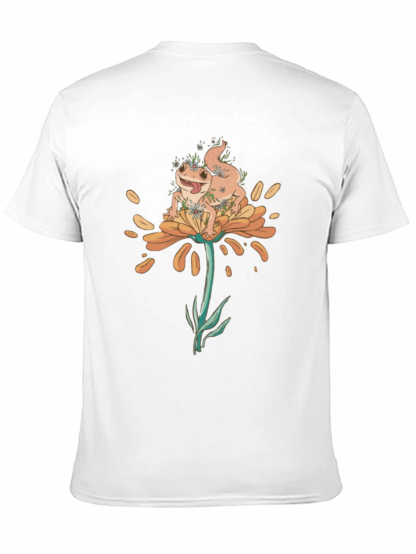 Gecko on Flower Graphic T-Shirt - Black