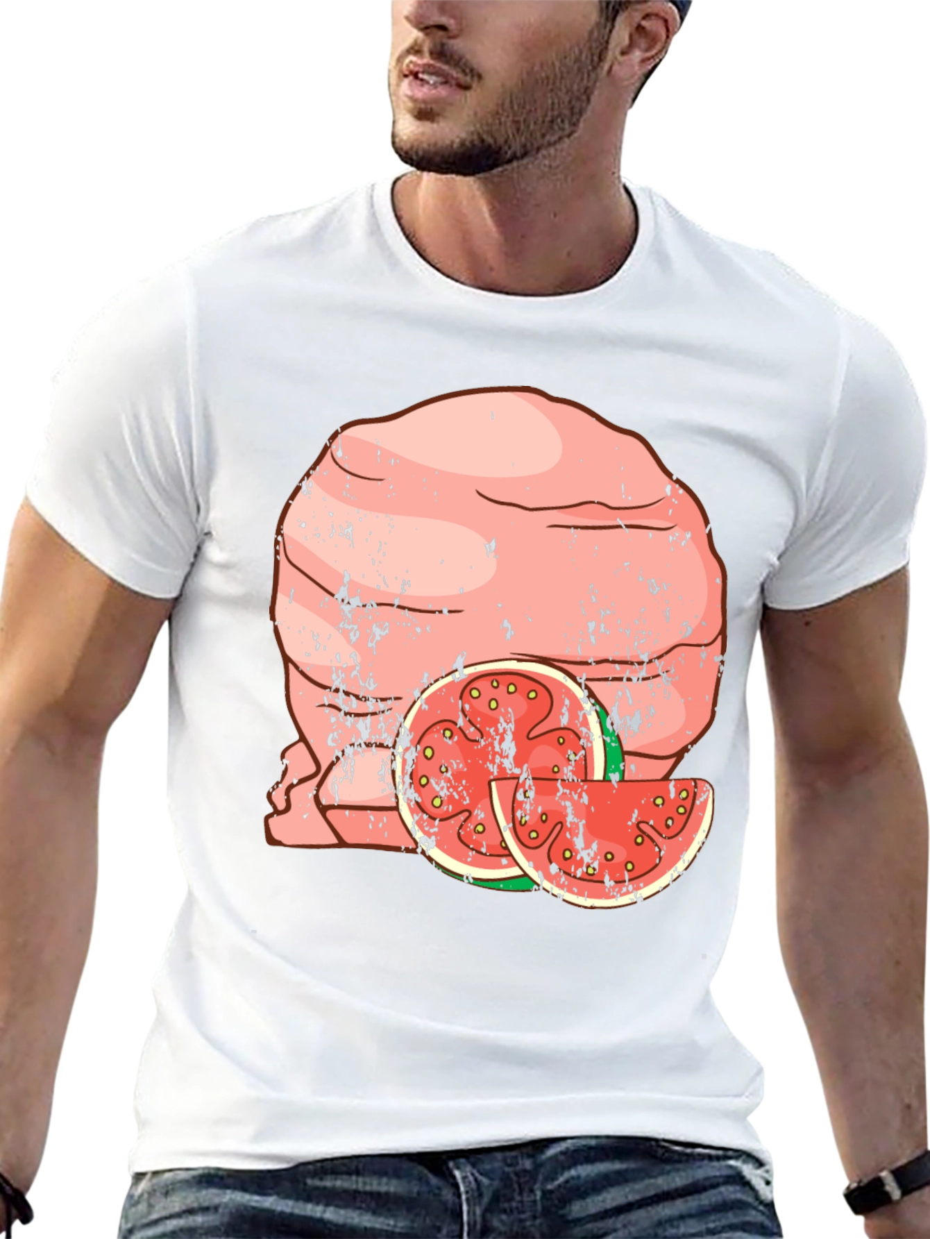 Funny Meatball Watermelon Graphic Tee - Black