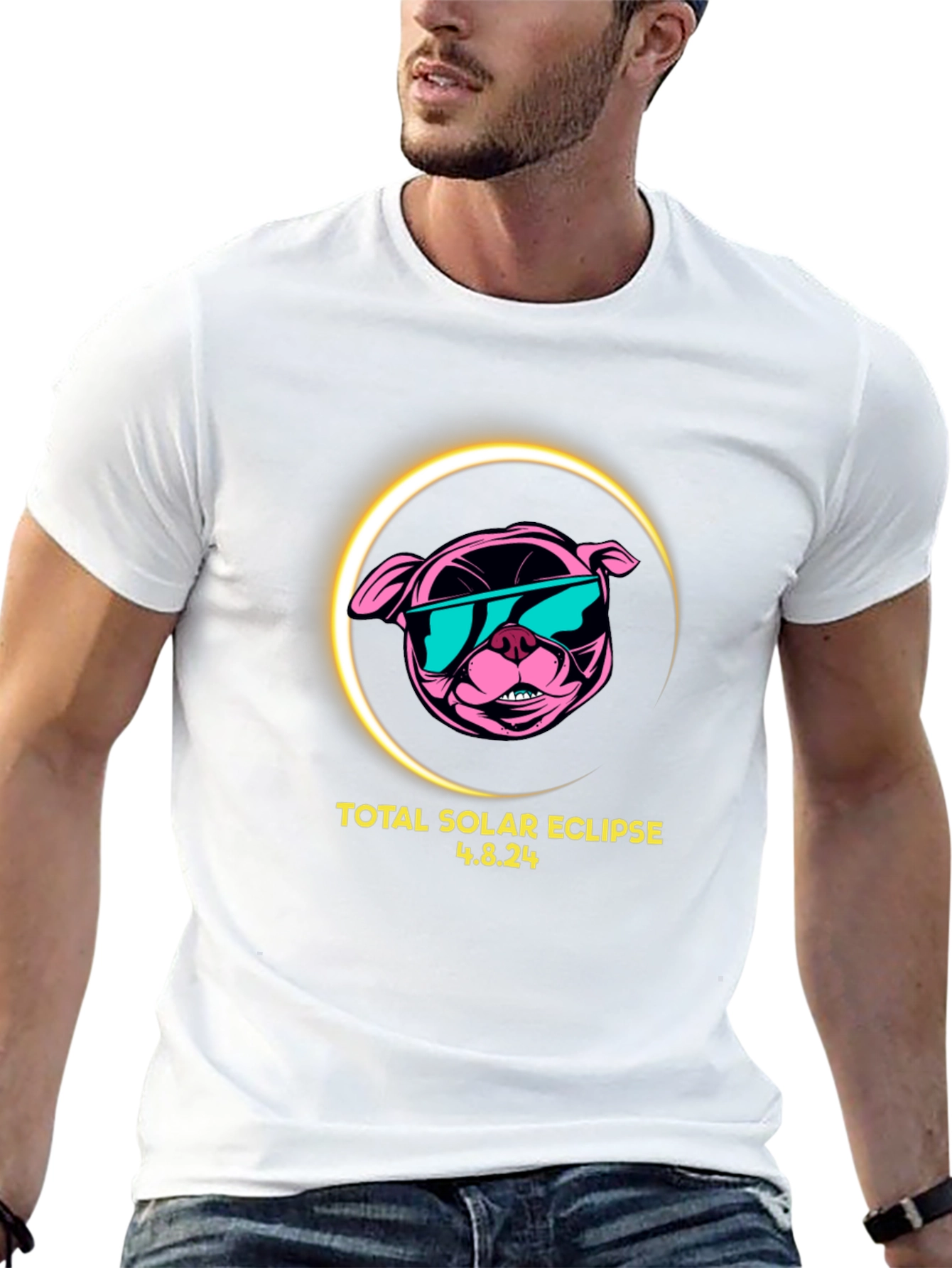 Total Solar Eclipse 4.8.24 Black T-Shirt - Dog Design
