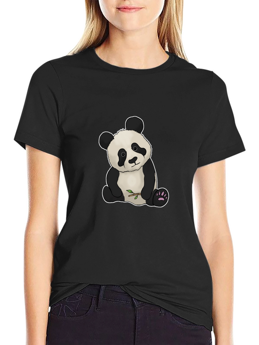 Cute Panda Bear Graphic Tee - Black Cotton Blend