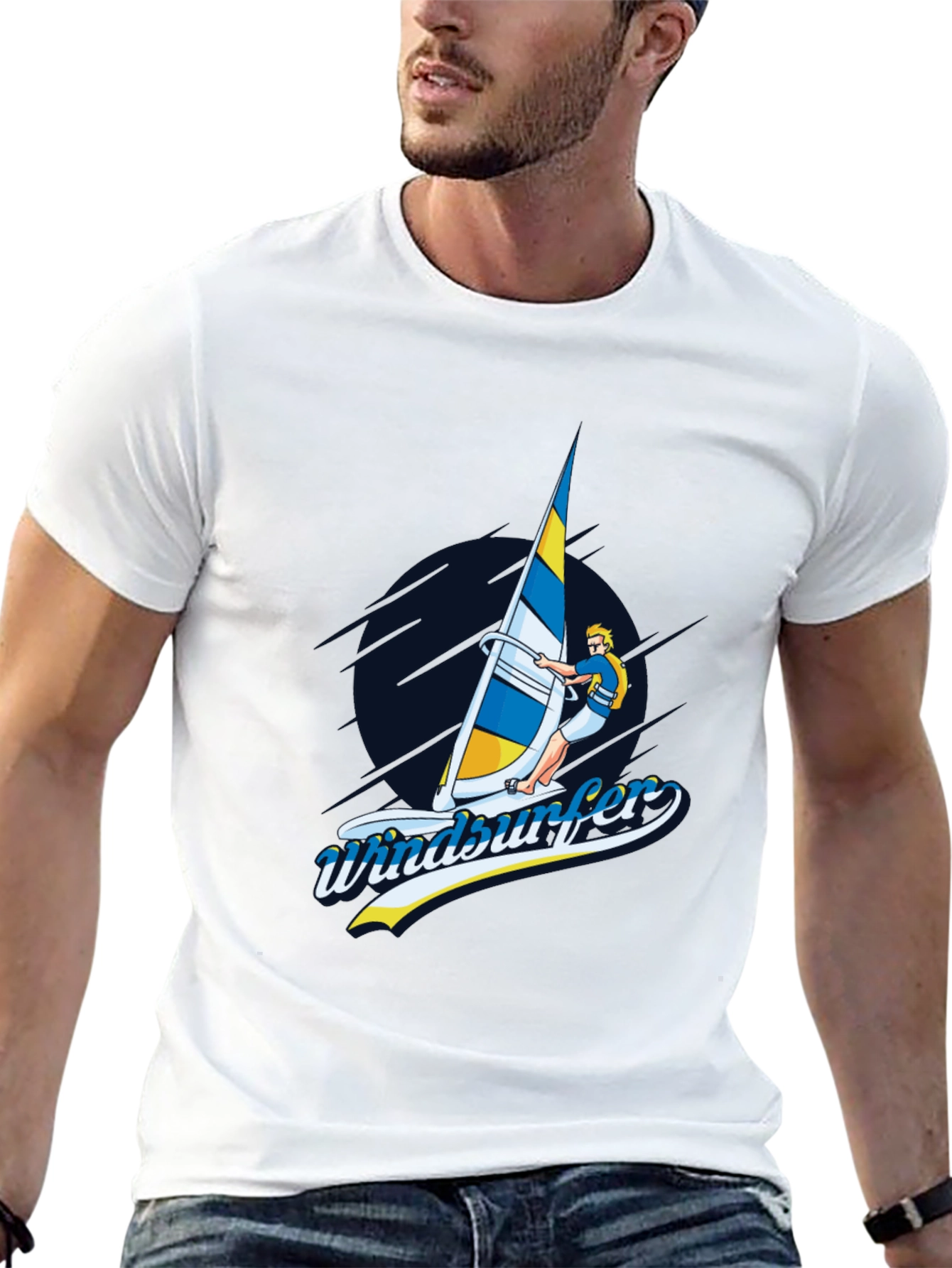Windsurfer Graphic T-Shirt Black Cotton Tee