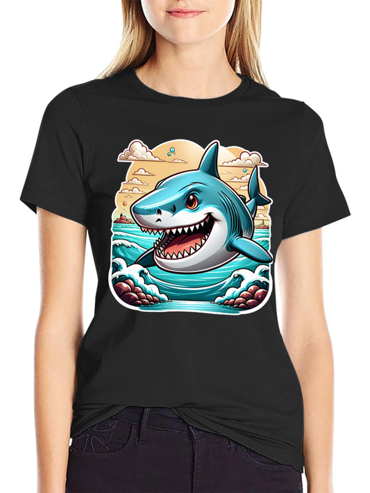 Shark Graphic Print Tee - Cool Cartoon Ocean Design