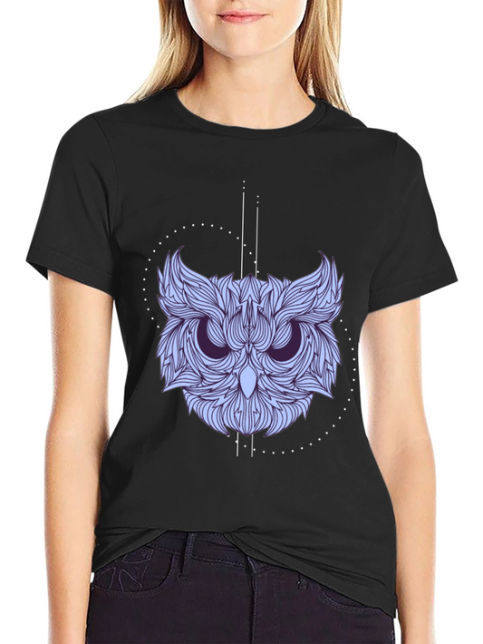 Geometric Owl Graphic Print Black Tee