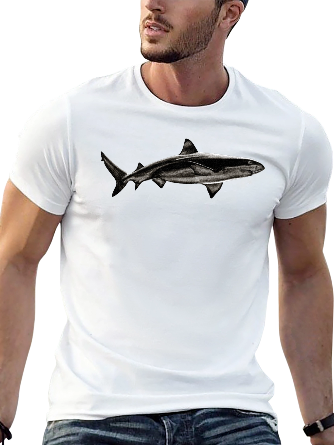 Shark Graphic Tee - Black Cotton Blend T-Shirt