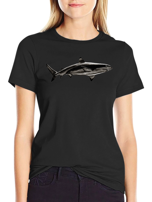 Shark Graphic Tee - Black Cotton Blend T-Shirt