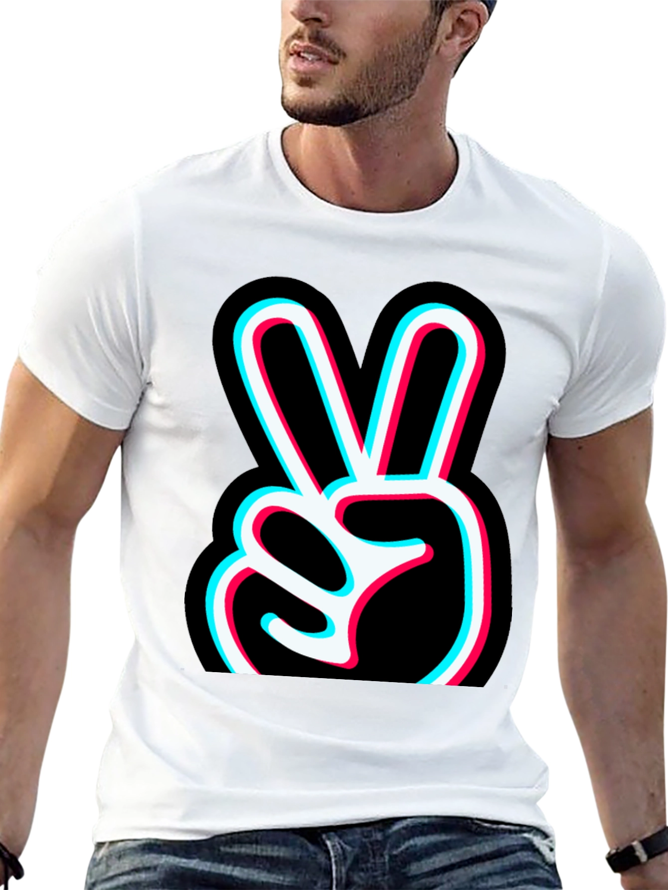Peace Sign Glitch Graphic Tee - Black Cotton T-Shirt