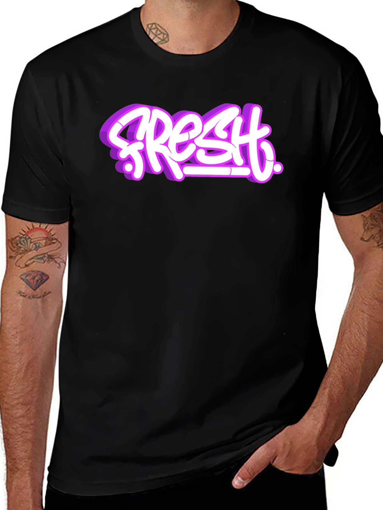 Fresh Graffiti Style Graphic T-Shirt - Black