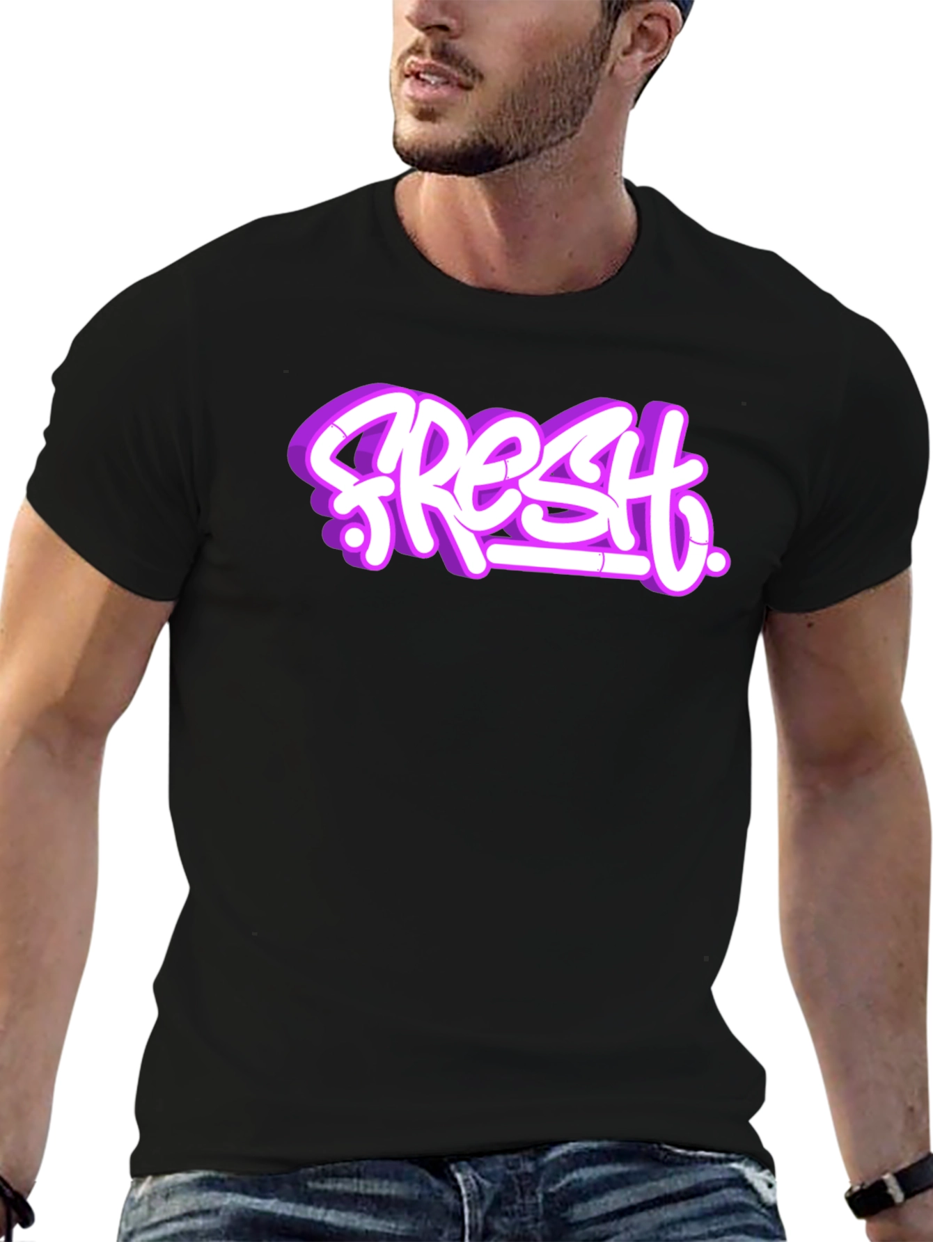 Fresh Graffiti Style Graphic T-Shirt - Black