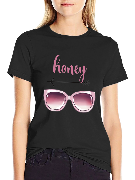 Honey Sunglasses Graphic Tee - Trendy Black T-Shirt