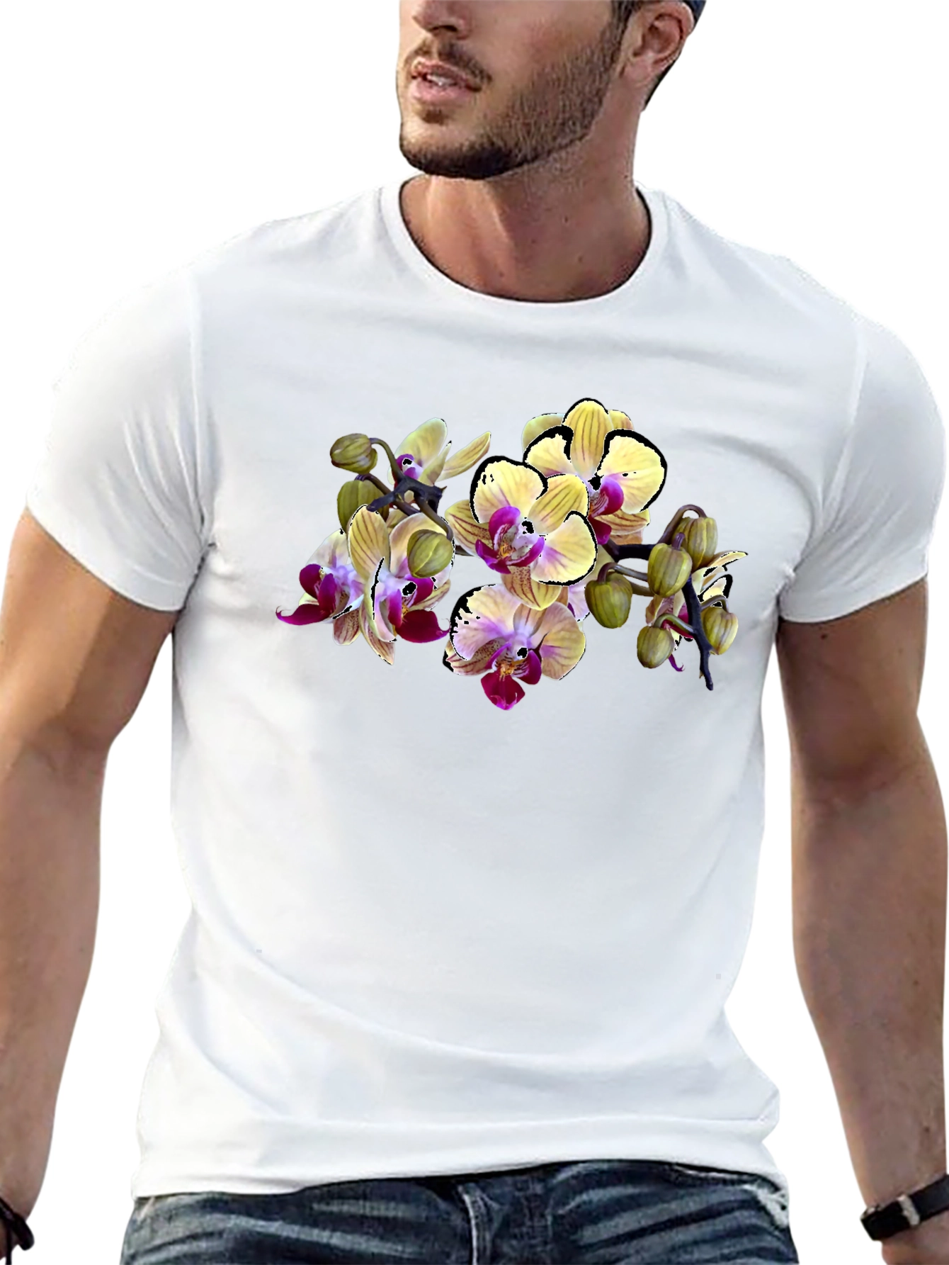 Orchid Print Black T-Shirt