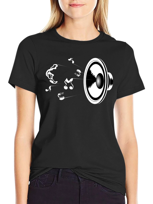 Music Speaker Graphic Tee - Black Cotton