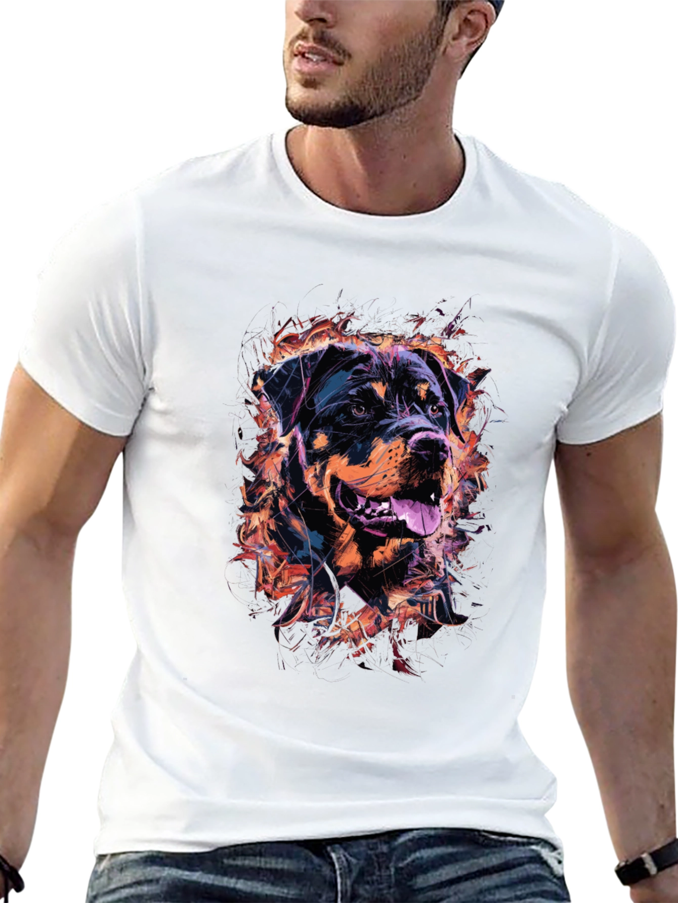 Rottweiler Graphic Print Mens Black T-Shirt