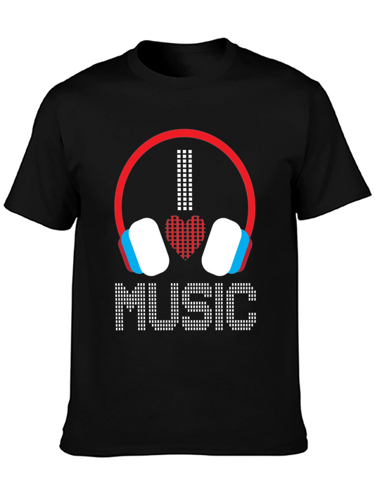 I Love Music Graphic Tee - Headphones Heart Design