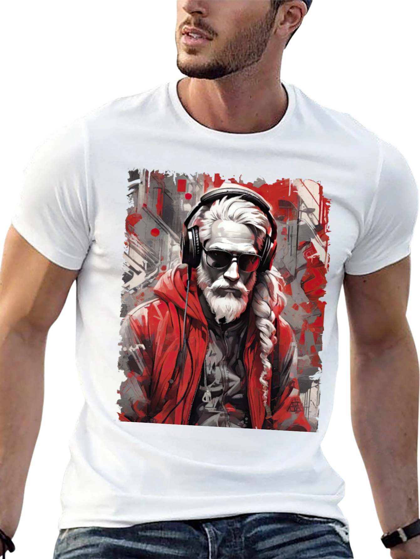 Cool Santa Graphic Tee - Holiday Hipster Style