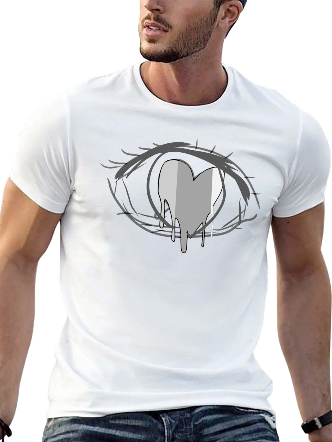 Anime Eye Heart Drip Black T-Shirt