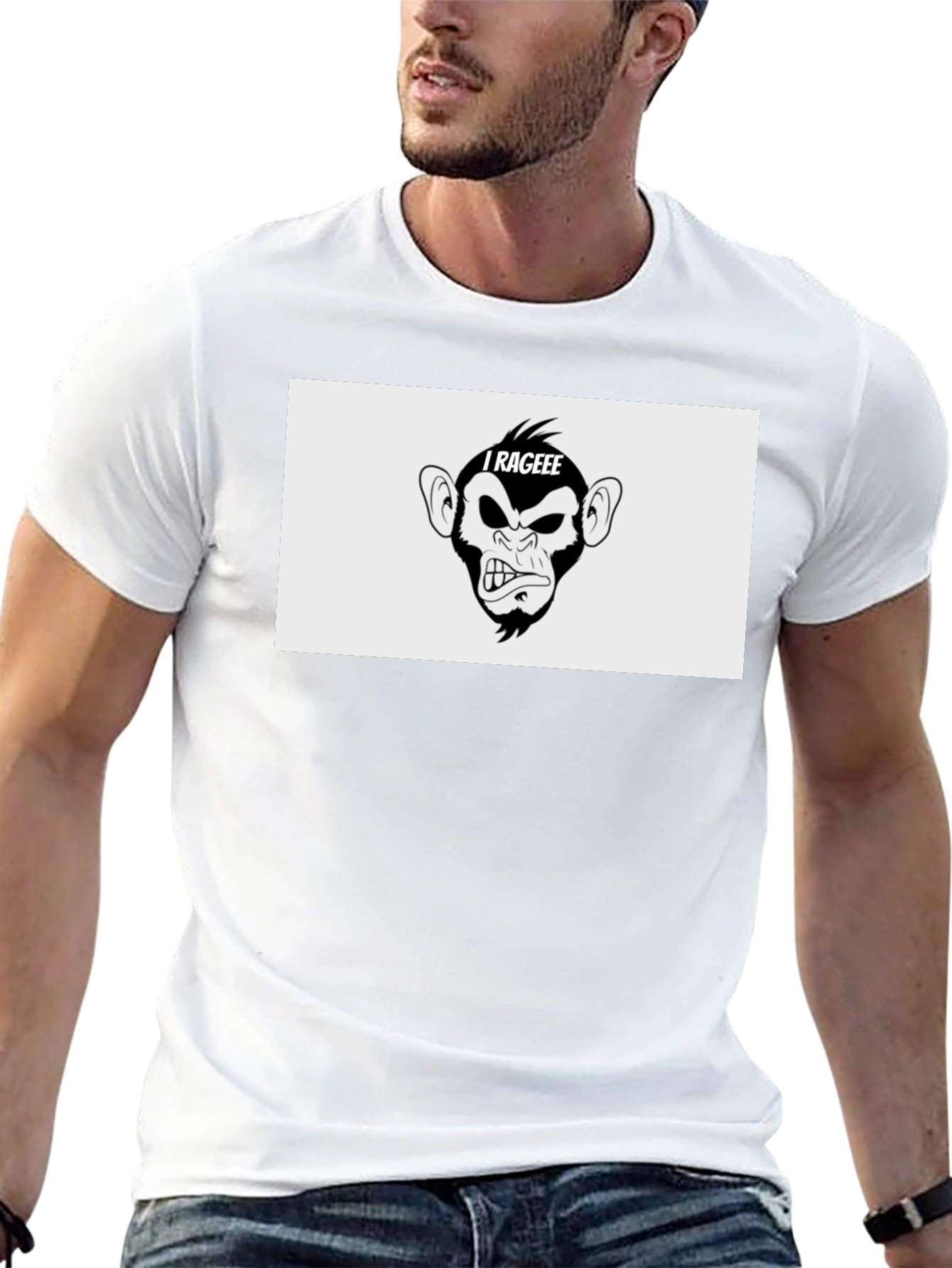 I Rageee Cartoon Monkey Graphic T-Shirt - Black