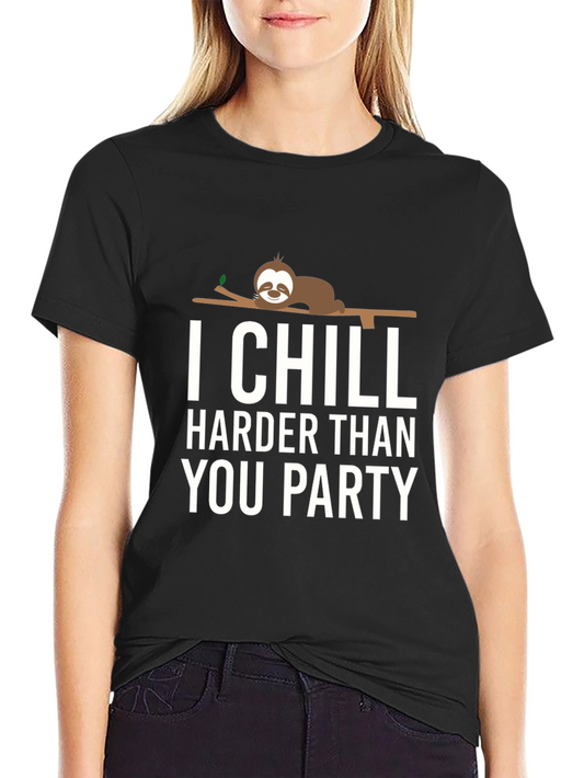 Chill Harder Sloth Graphic Tee - Relaxed Fit Black T-Shirt