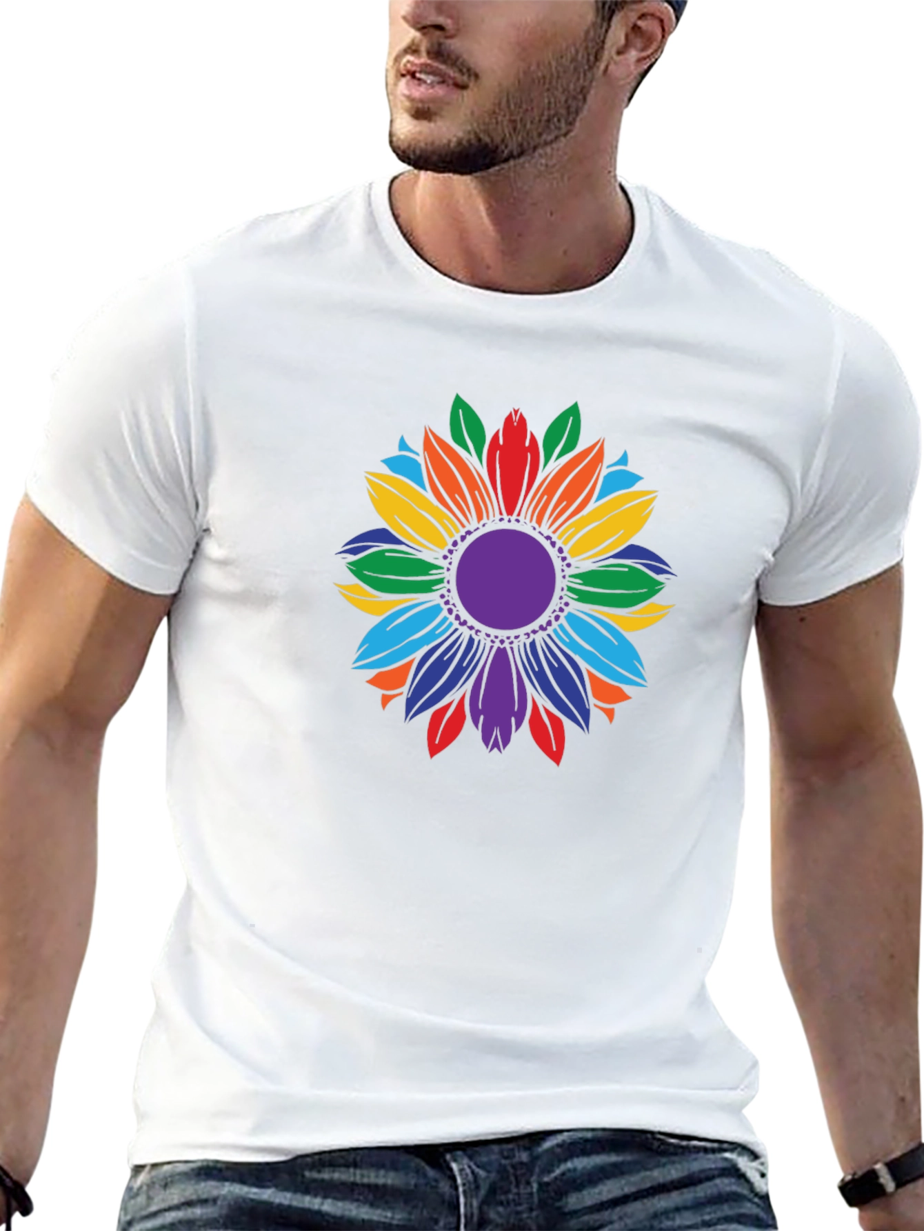 Rainbow Sunflower Graphic T-Shirt