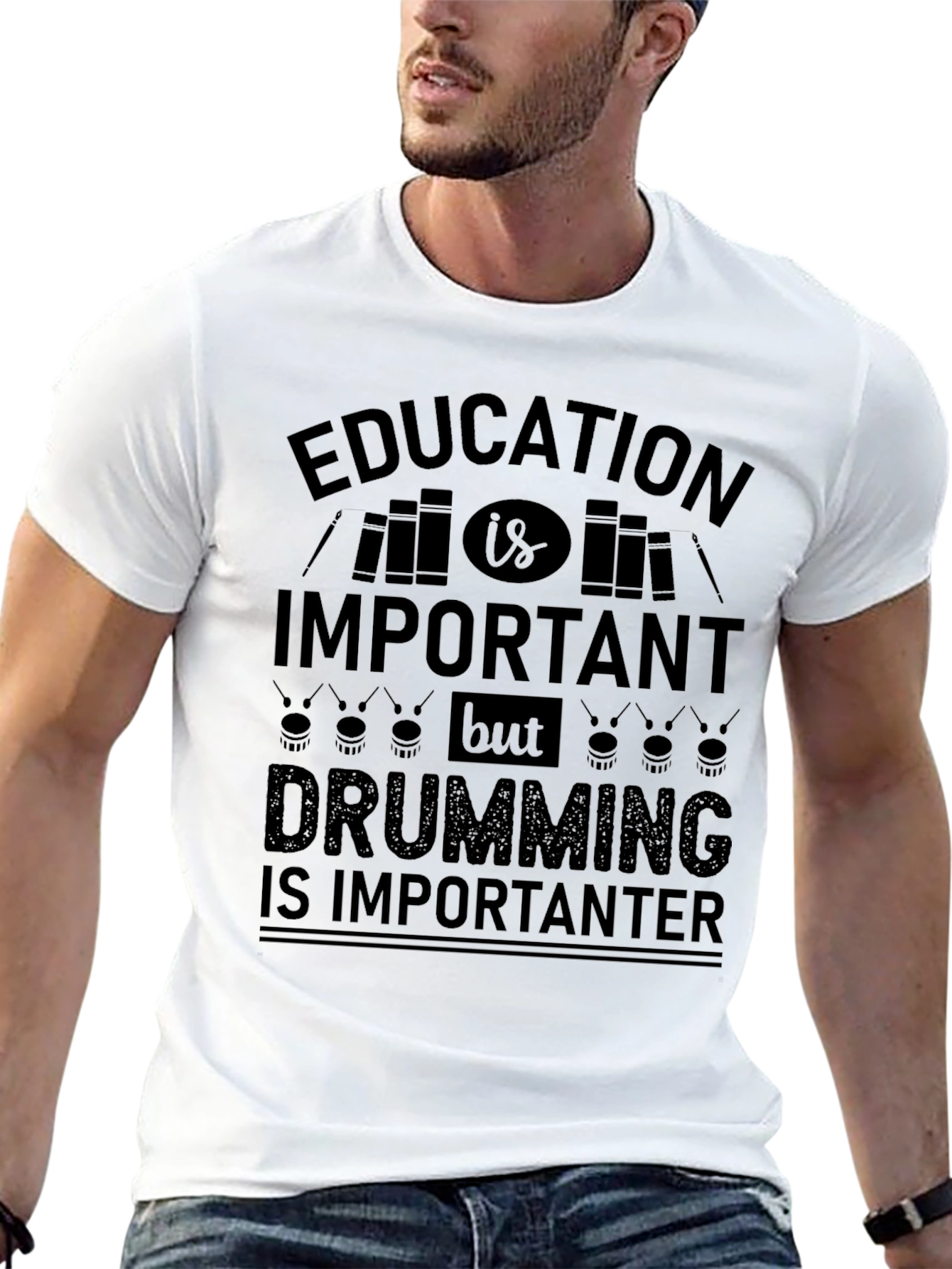 Education Important Drumming Importanter Black T-Shirt
