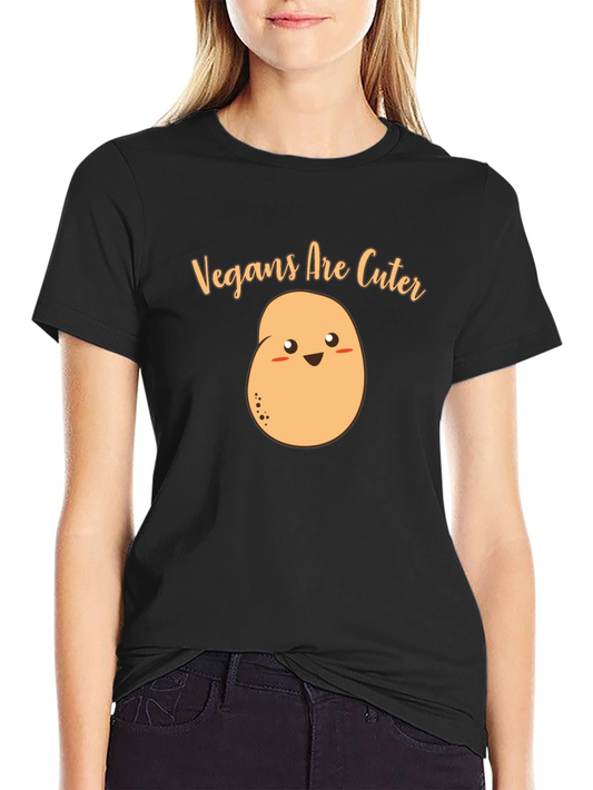 Vegans Are Cuter Potato Graphic Tee - Black Cotton T-Shirt