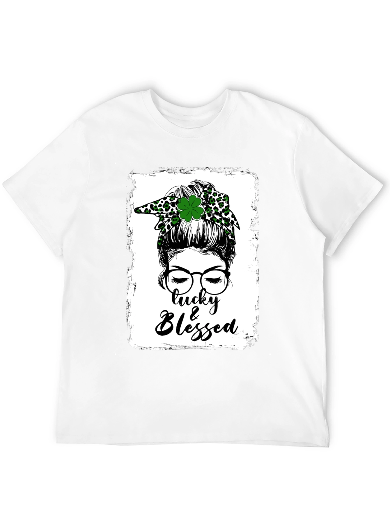 Lucky & Blessed Messy Bun St. Patricks Day T-Shirt