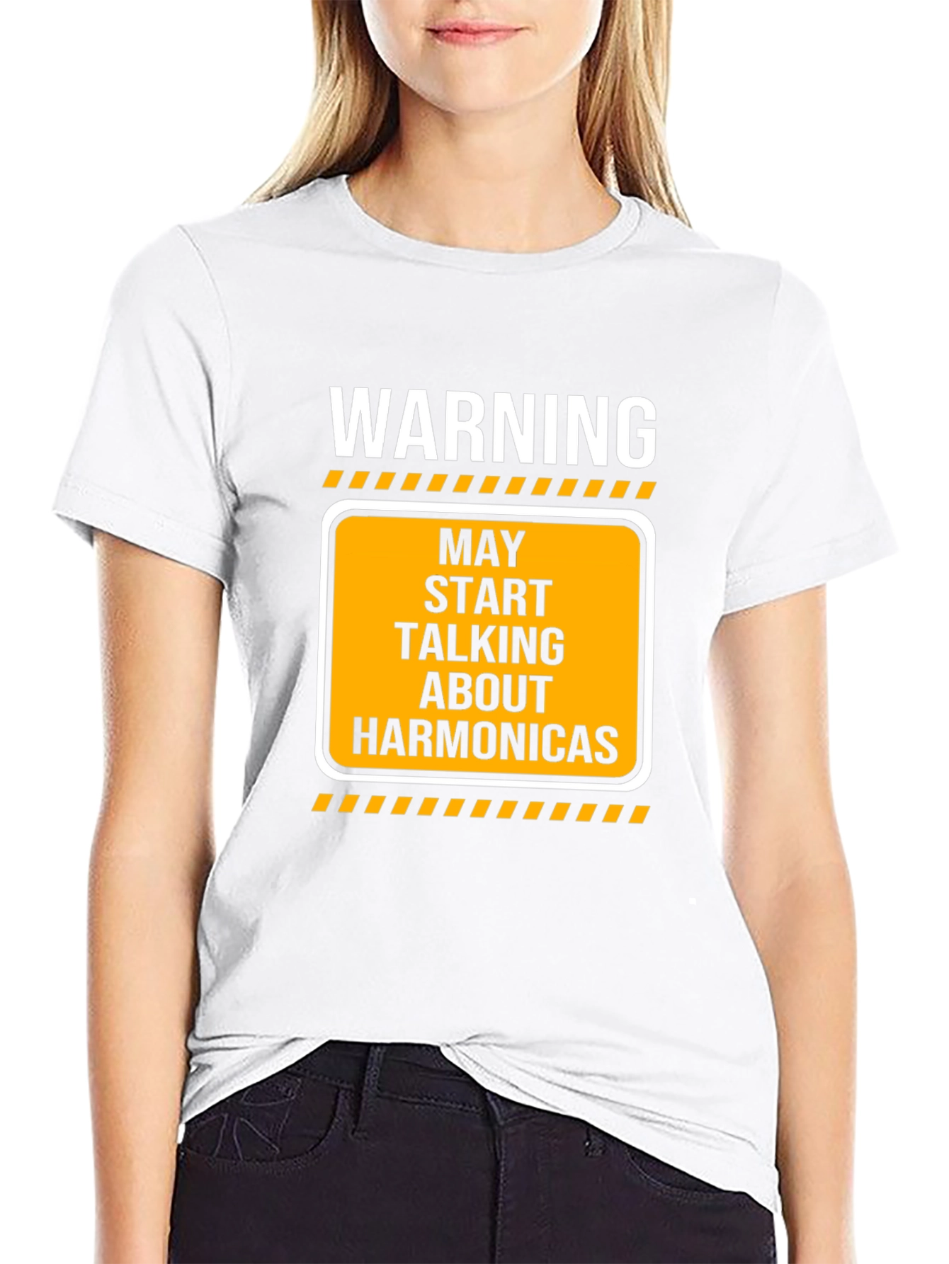 Warning May Talk About Harmonica Black T-Shirt
