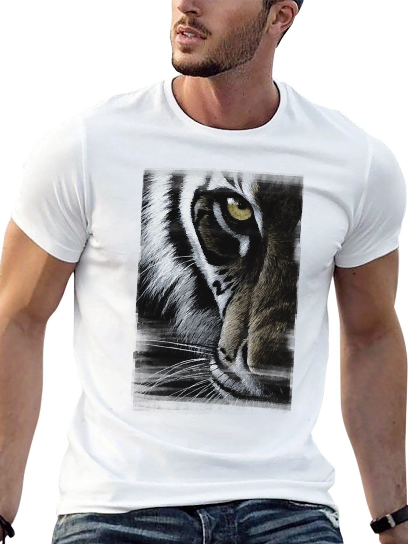 Tiger Face Graphic Print Black T-Shirt