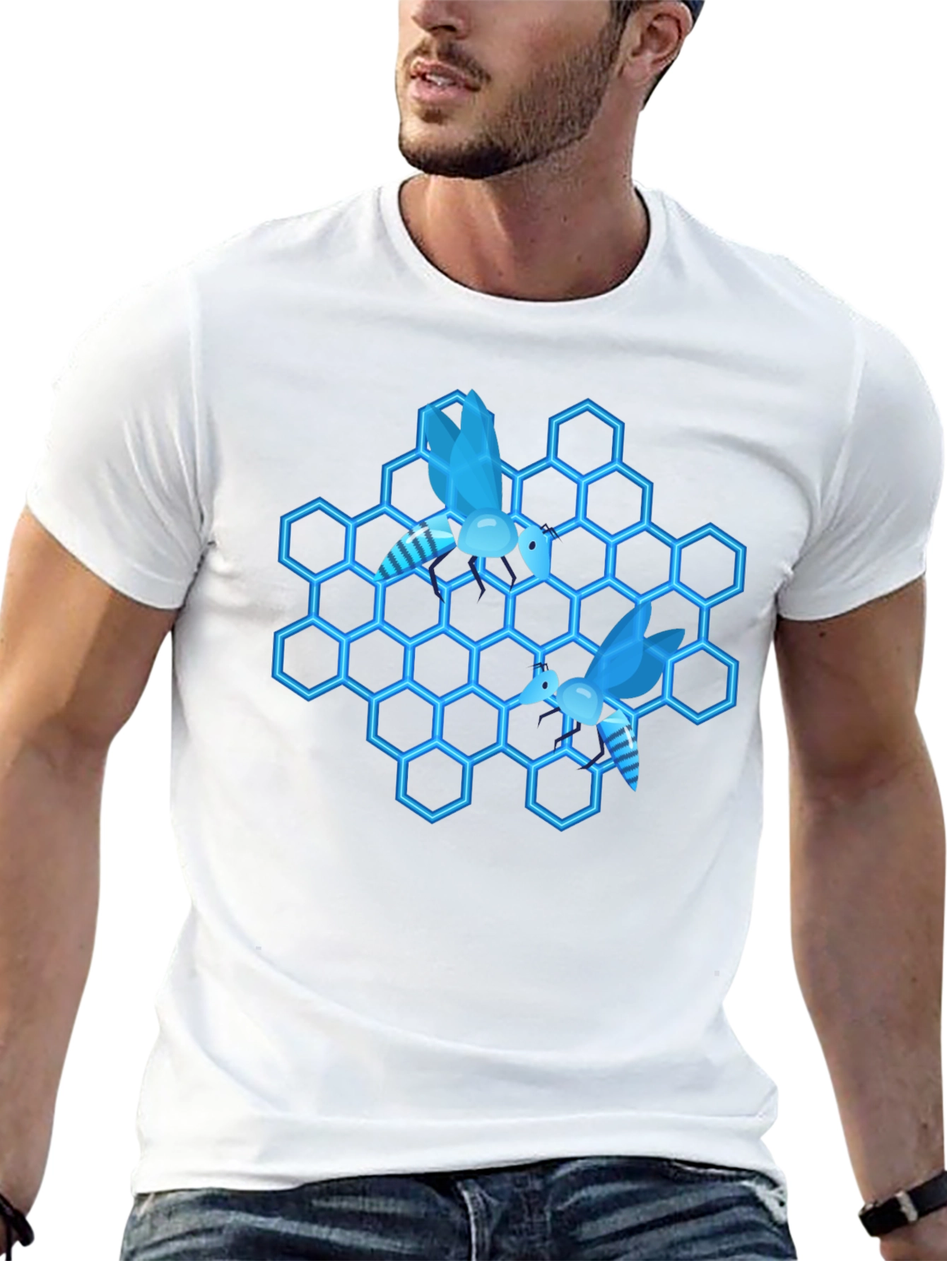 Honeycomb Bee Graphic Tee - Cool Black T-Shirt