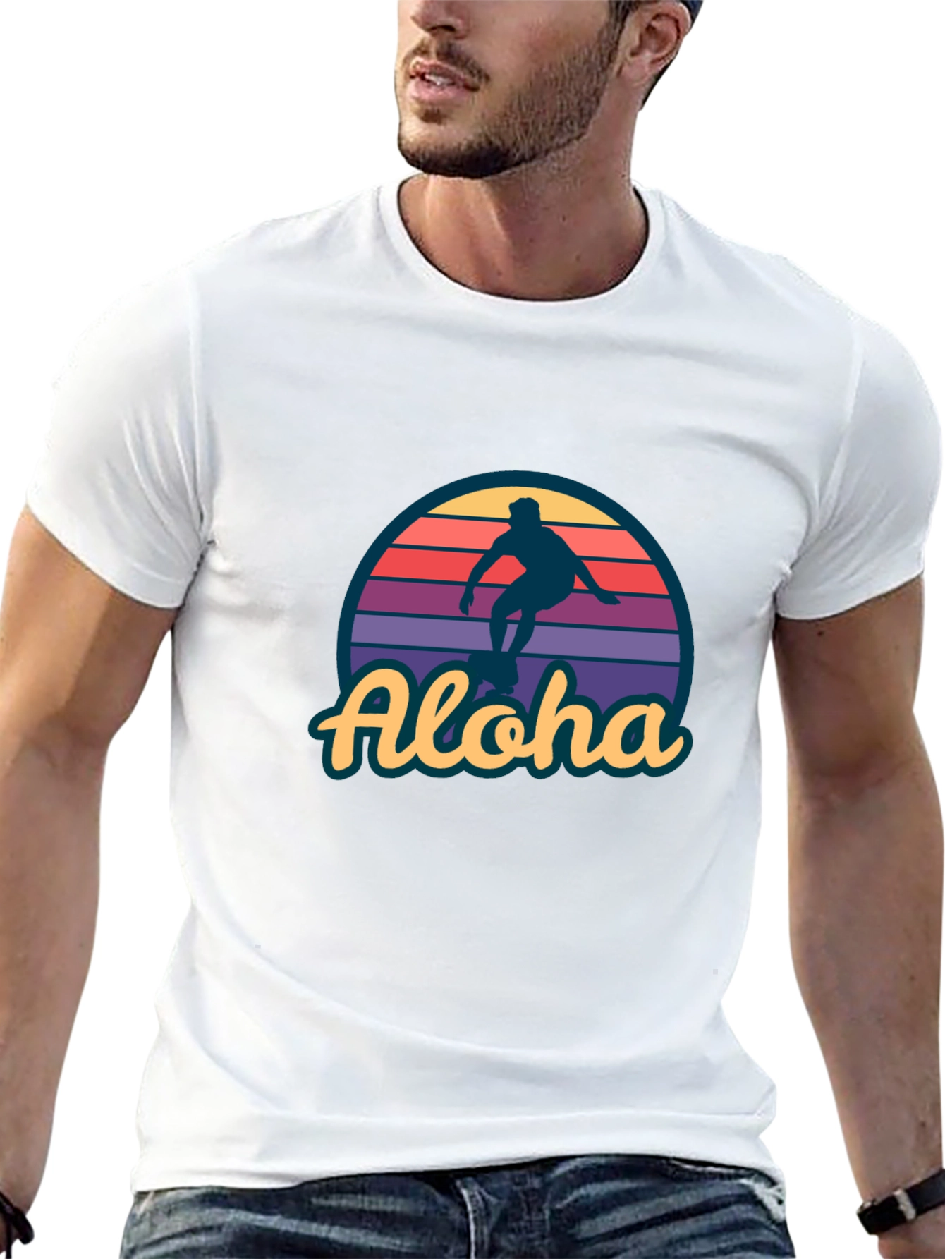Aloha Surfer Graphic Tee - Retro Sunset Design