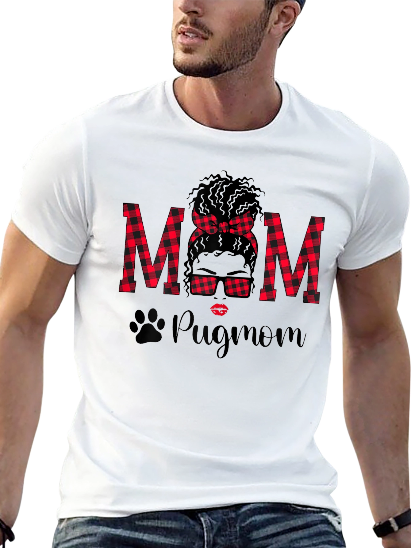 Pug Mom Buffalo Plaid Graphic Tee