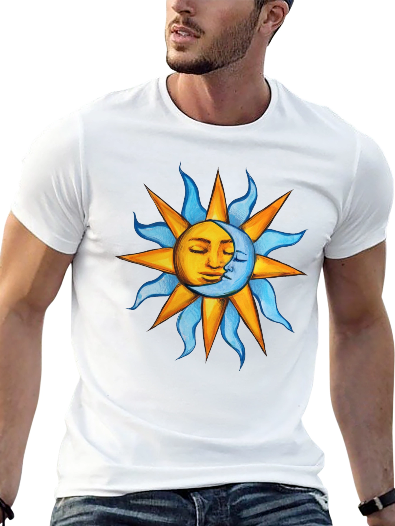 Celestial Sun and Moon Graphic T-Shirt