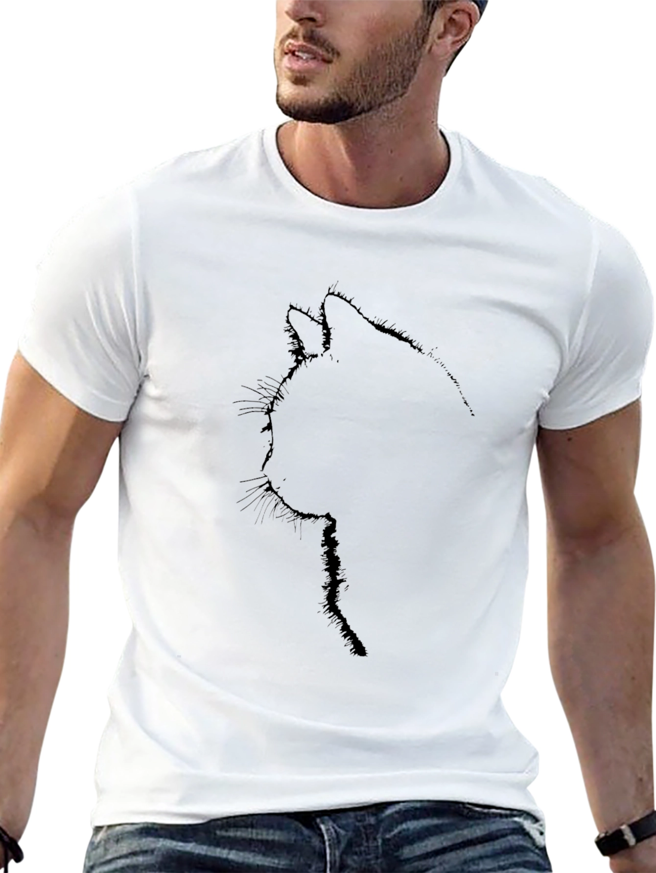 Minimalist Cat Silhouette Black T-Shirt