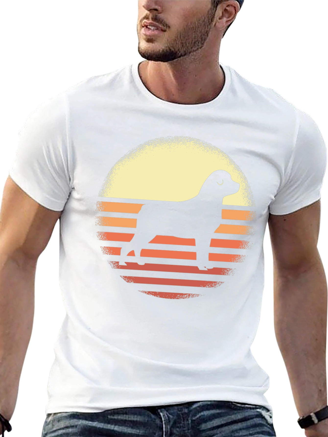 Dog Silhouette Sunset Graphic Tee - Black