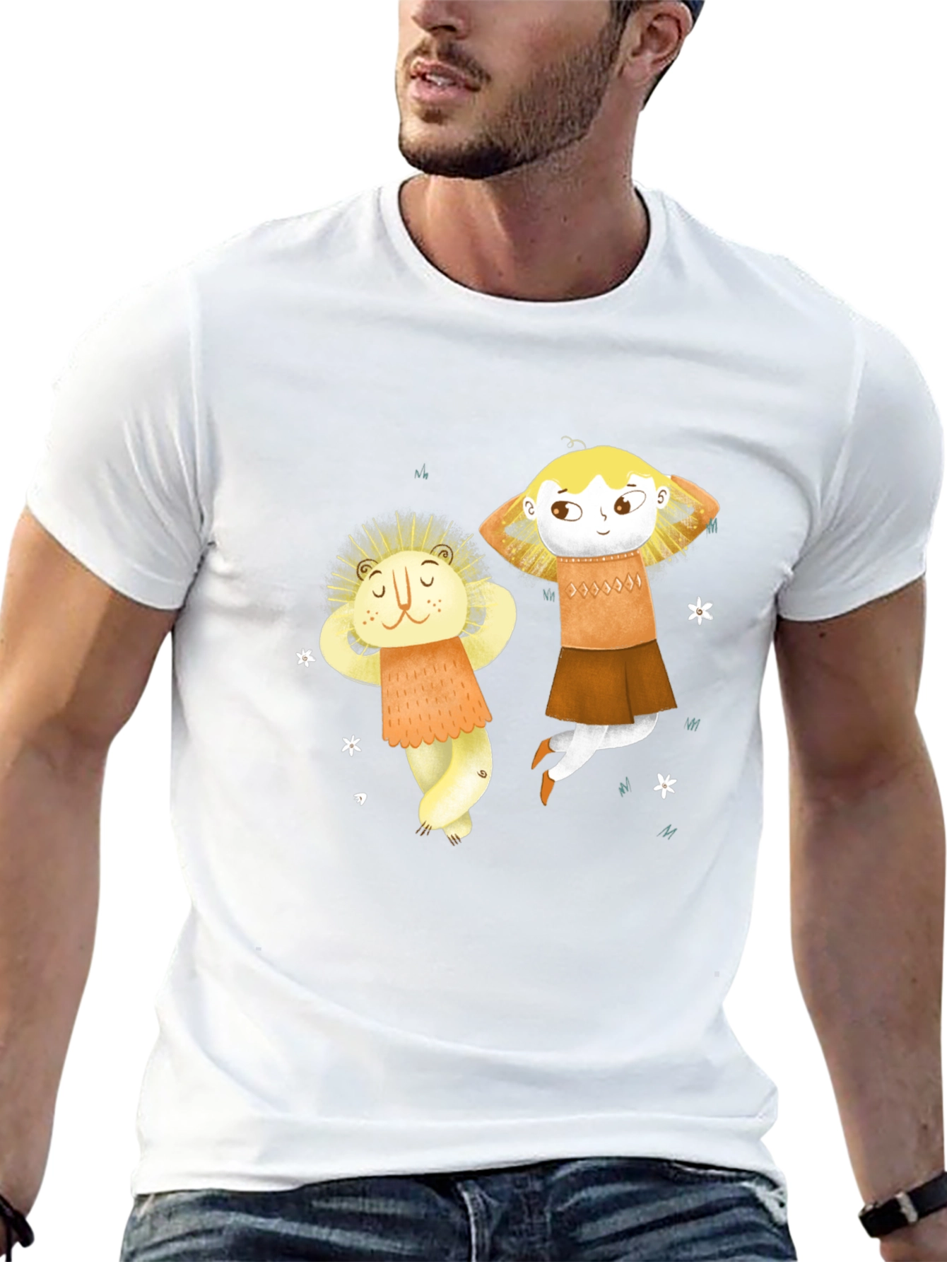 Whimsical Character Print Black T-Shirt