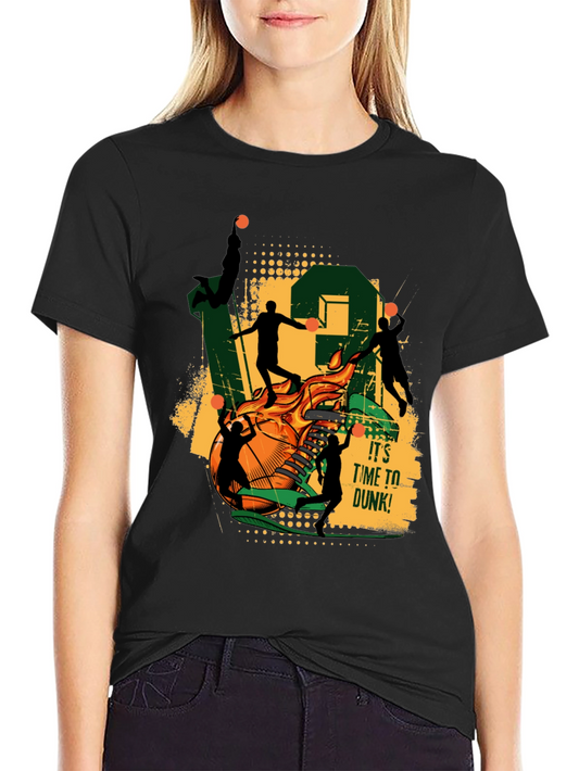 Basketball Dunk Graphic Tee - Black Cotton