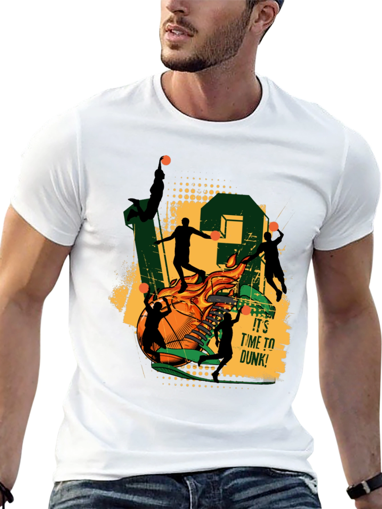 Basketball Dunk Graphic Tee - Black Cotton