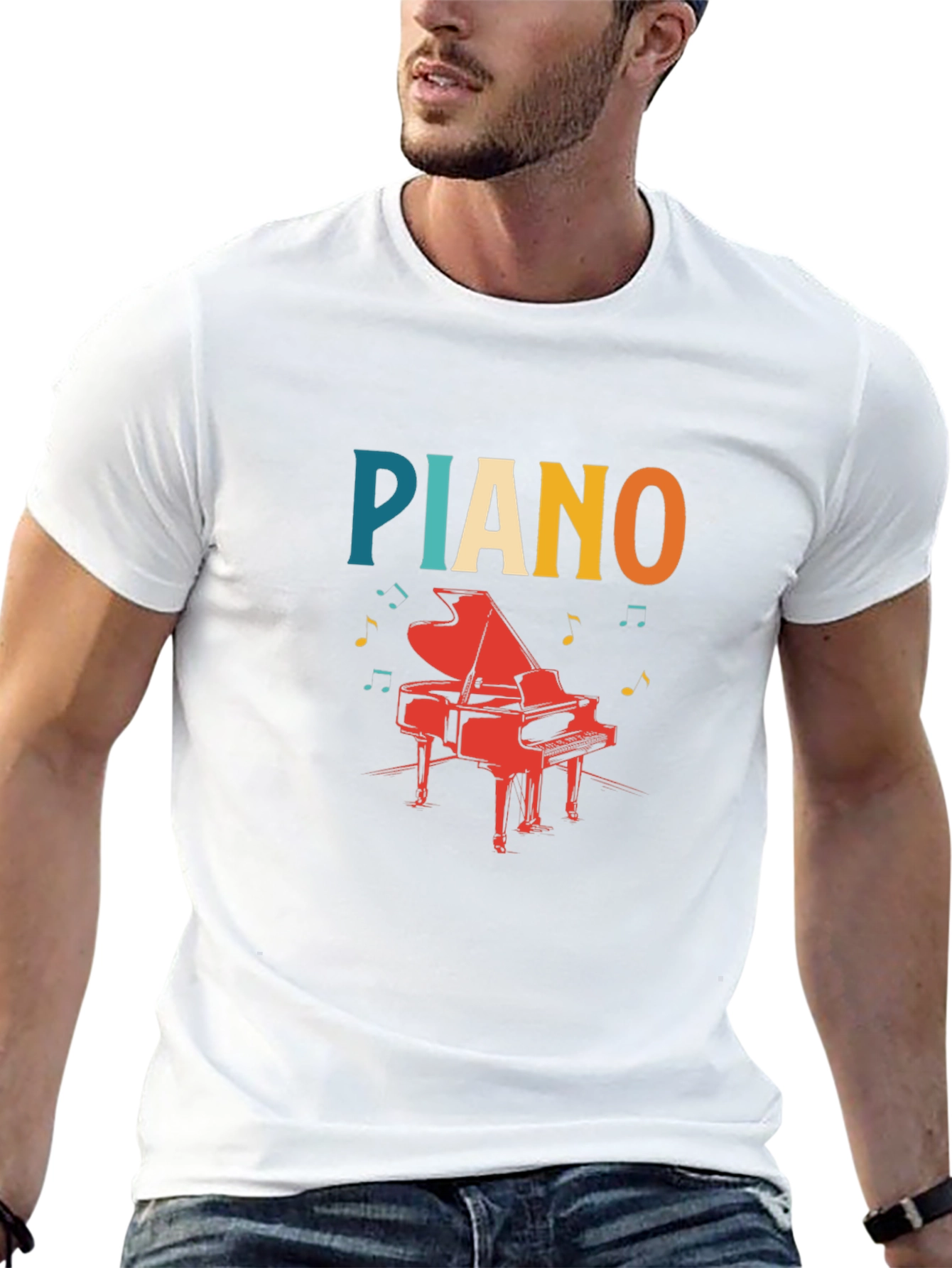 Piano Graphic Tee - Retro Style Black T-Shirt