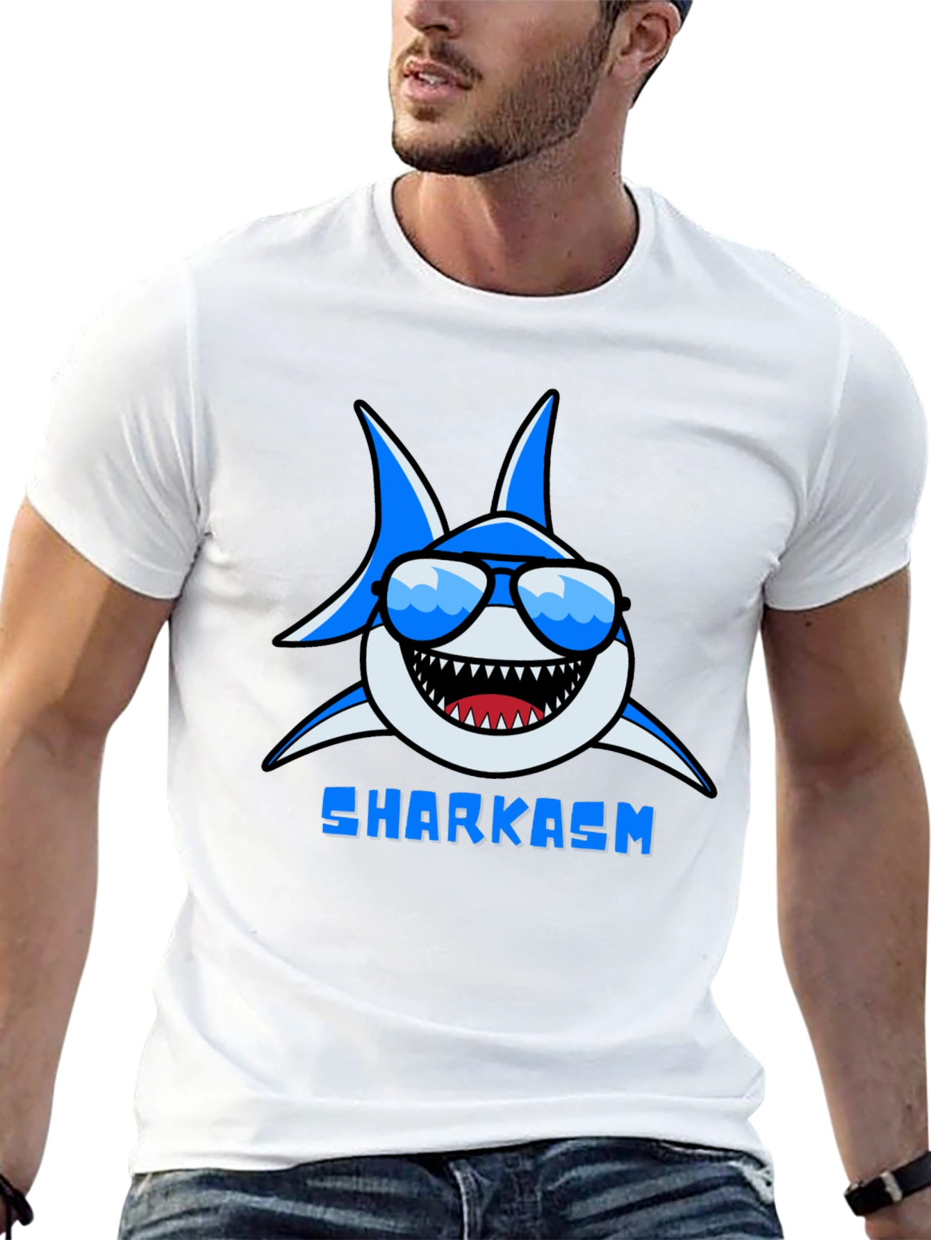 Sharkasm Graphic Print Tee - Black