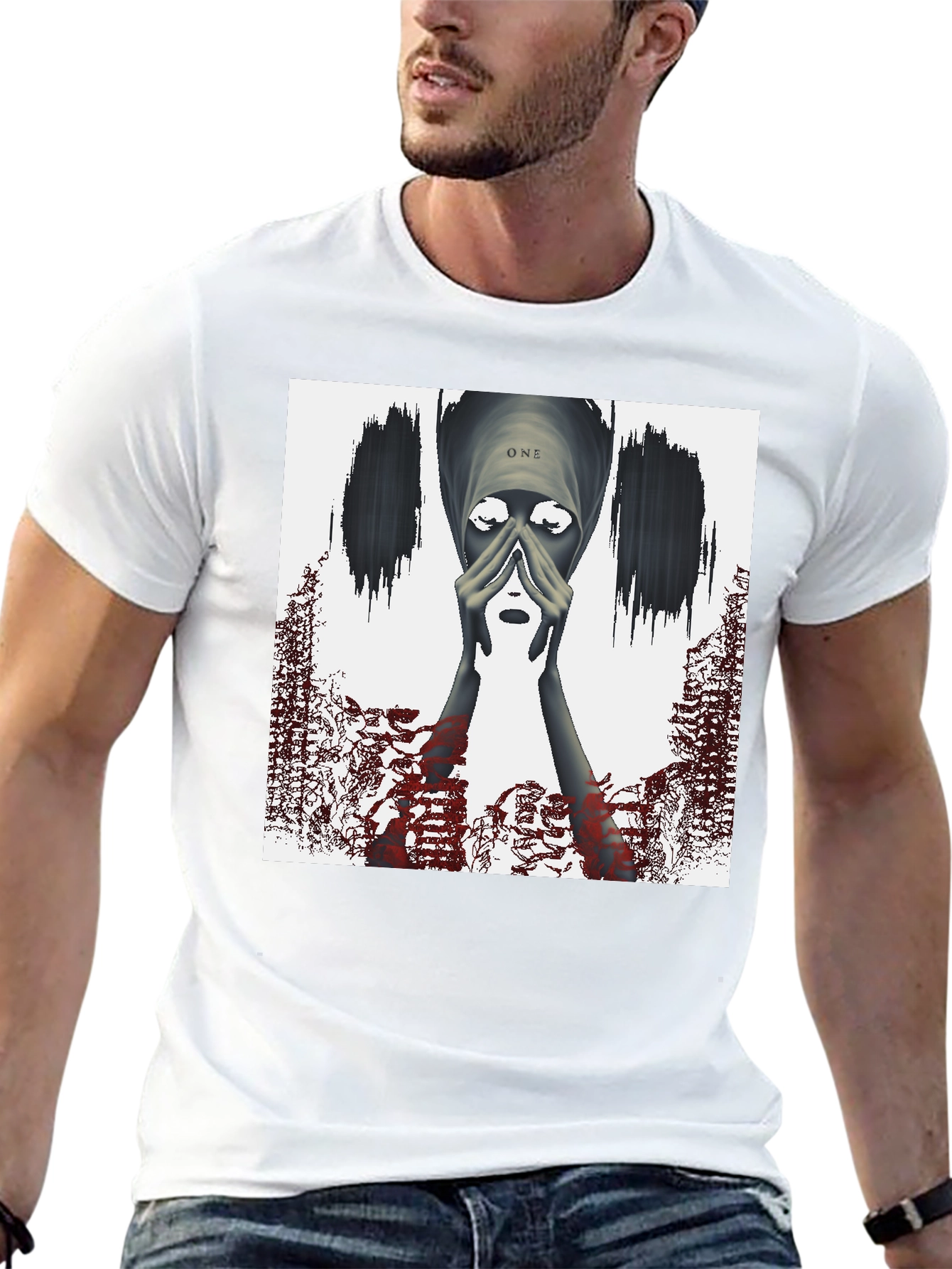 Artistic Graphic Print Tee - Black