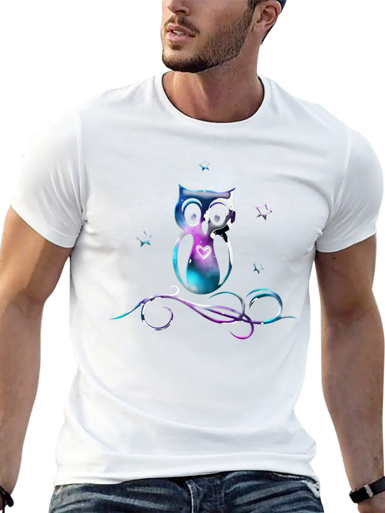 Galaxy Owl Graphic Tee - Unique Space Design