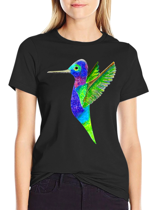 Colorful Hummingbird Graphic Black T-Shirt
