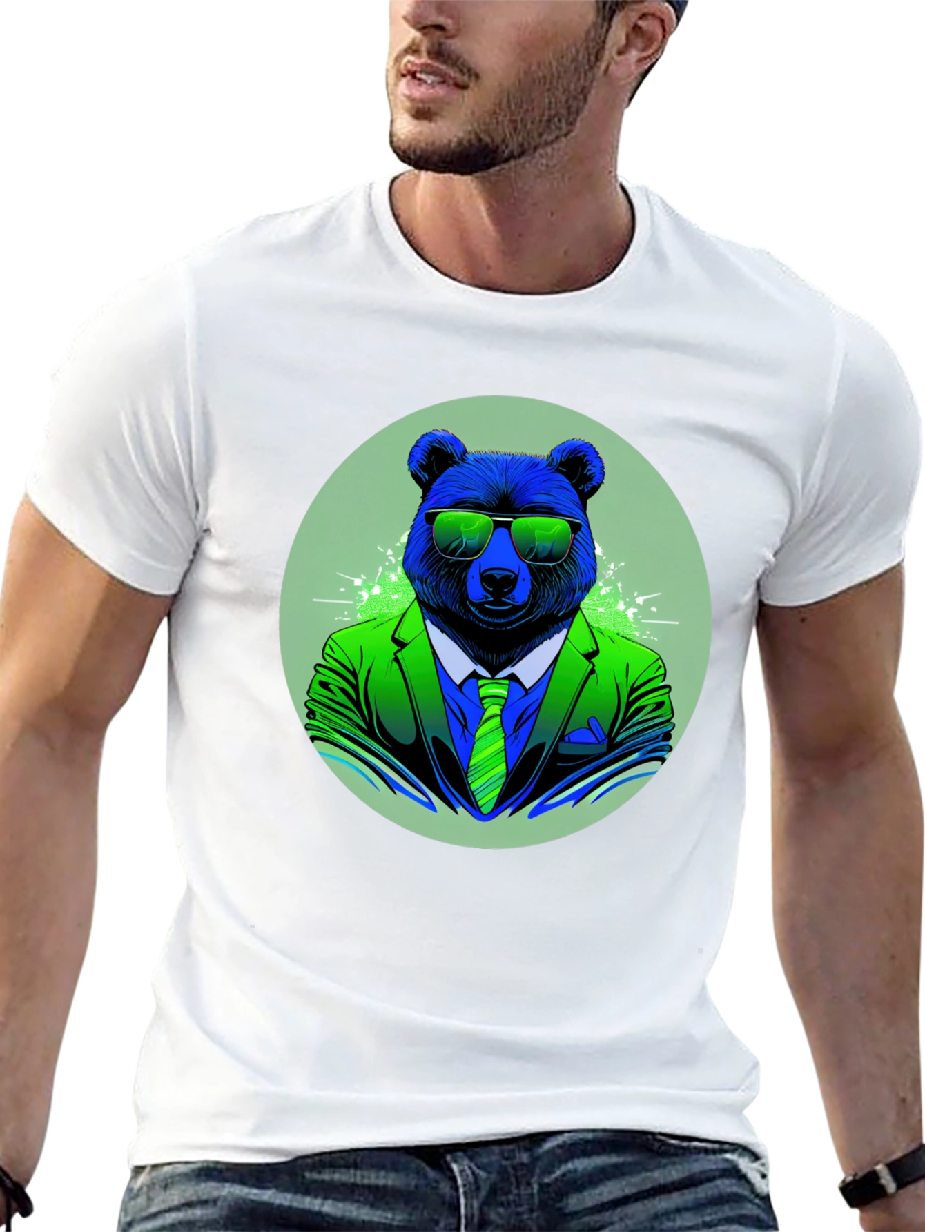Bear in Suit Graphic T-Shirt - Black