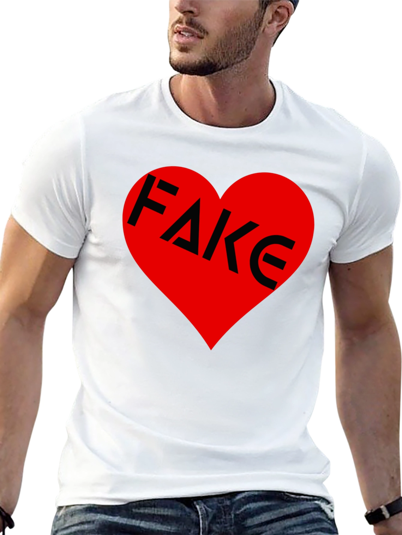 Fake Love Tee - Heart Graphic Print Black Shirt