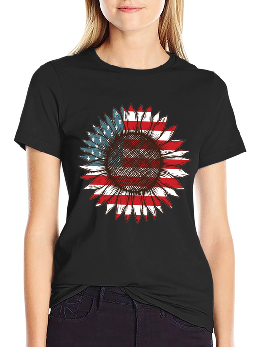 American Flag Sunflower Graphic T-Shirt