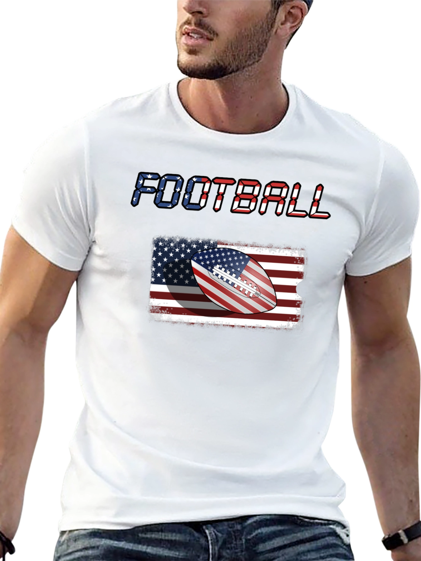 Patriotic Football T-Shirt - USA Flag Graphic Tee